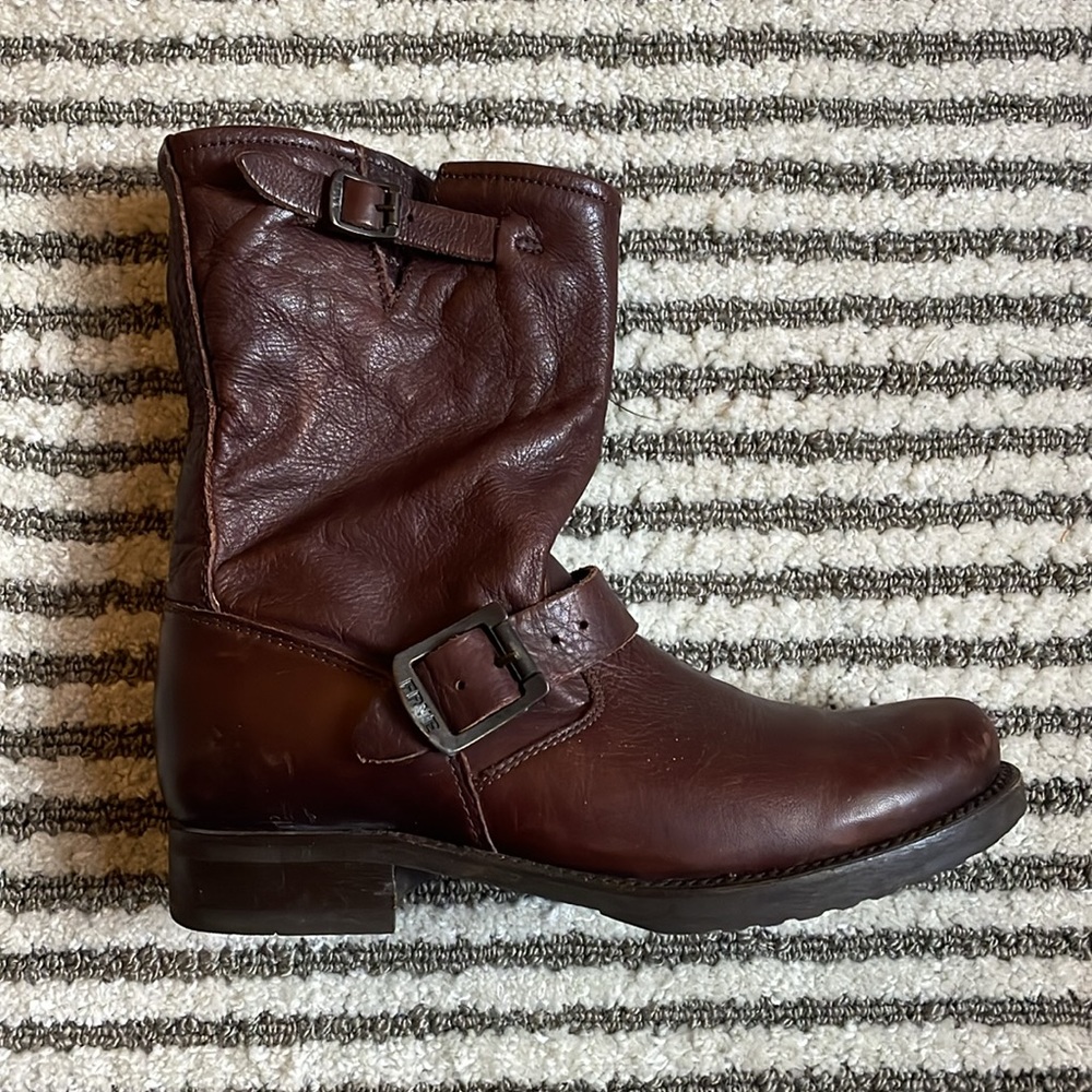 Frye Veronica Bootie Moto Boots Brown Leather size 7.5